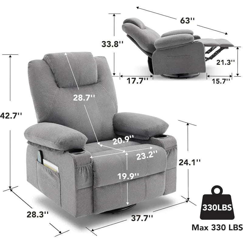 YTYI Swivel Rocker Recliner Chair With Heat And Massage