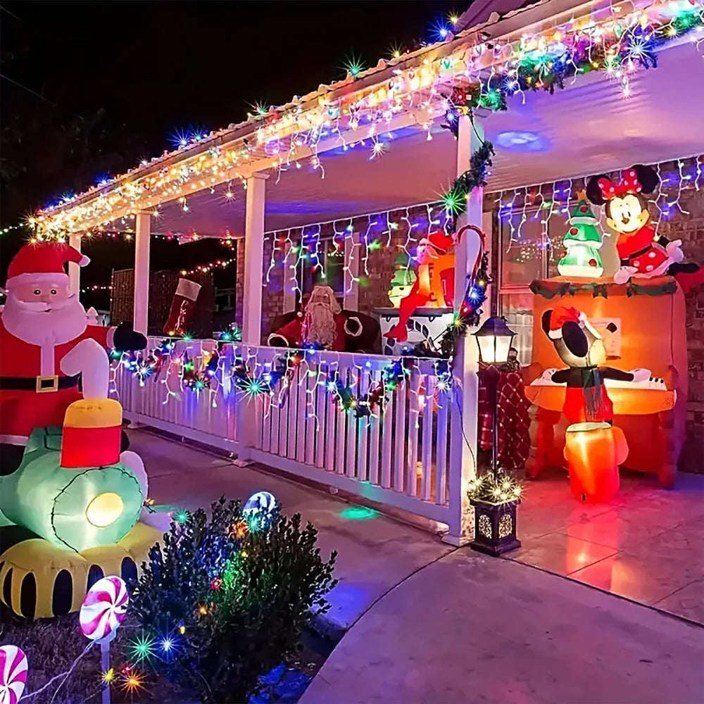 WELPUR Solar Icicle Curtain Lights 8 Modes Christmas
