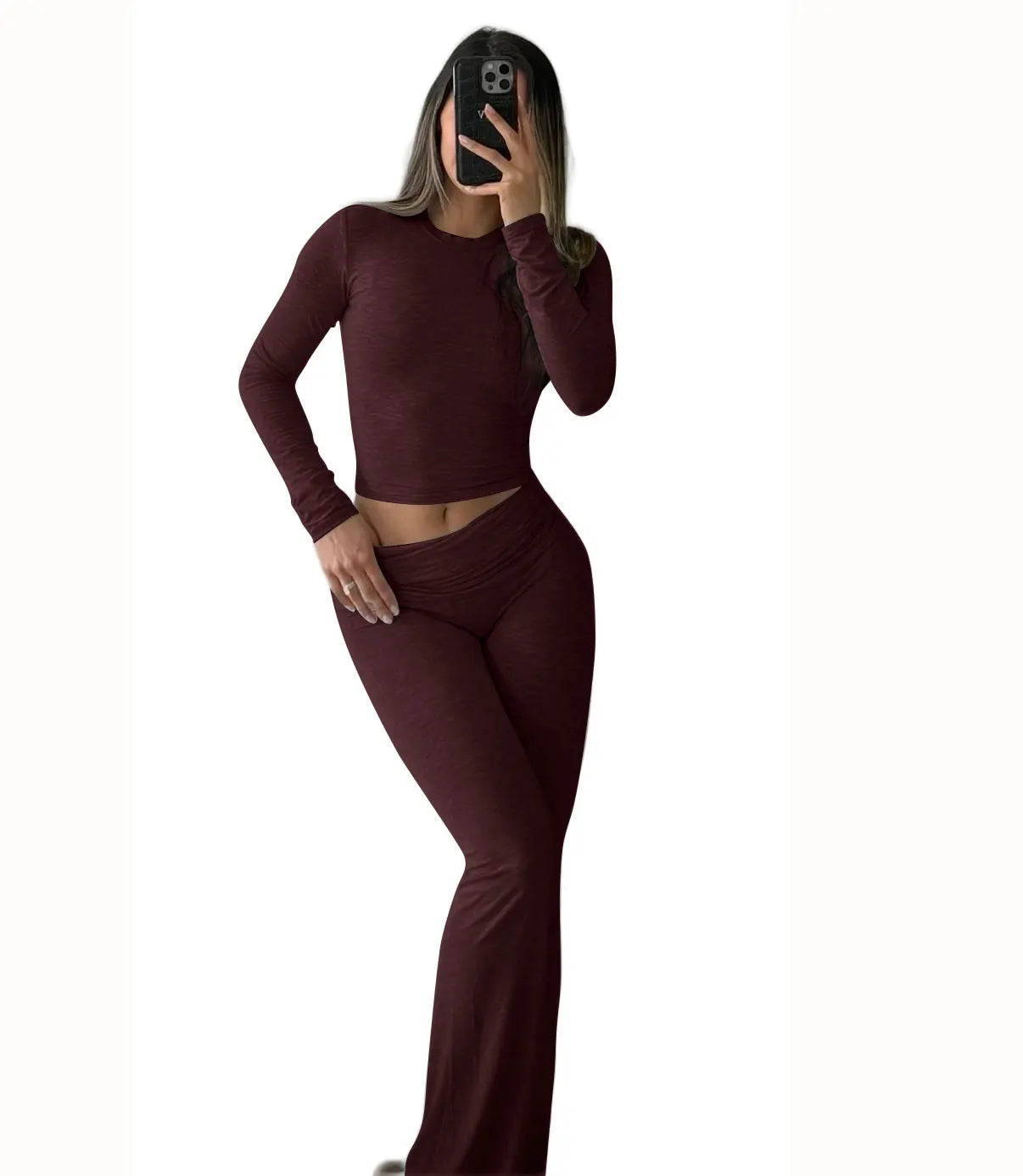 Women's Yoga Two Piece Long Sleeve Wide Leg Activewear Set