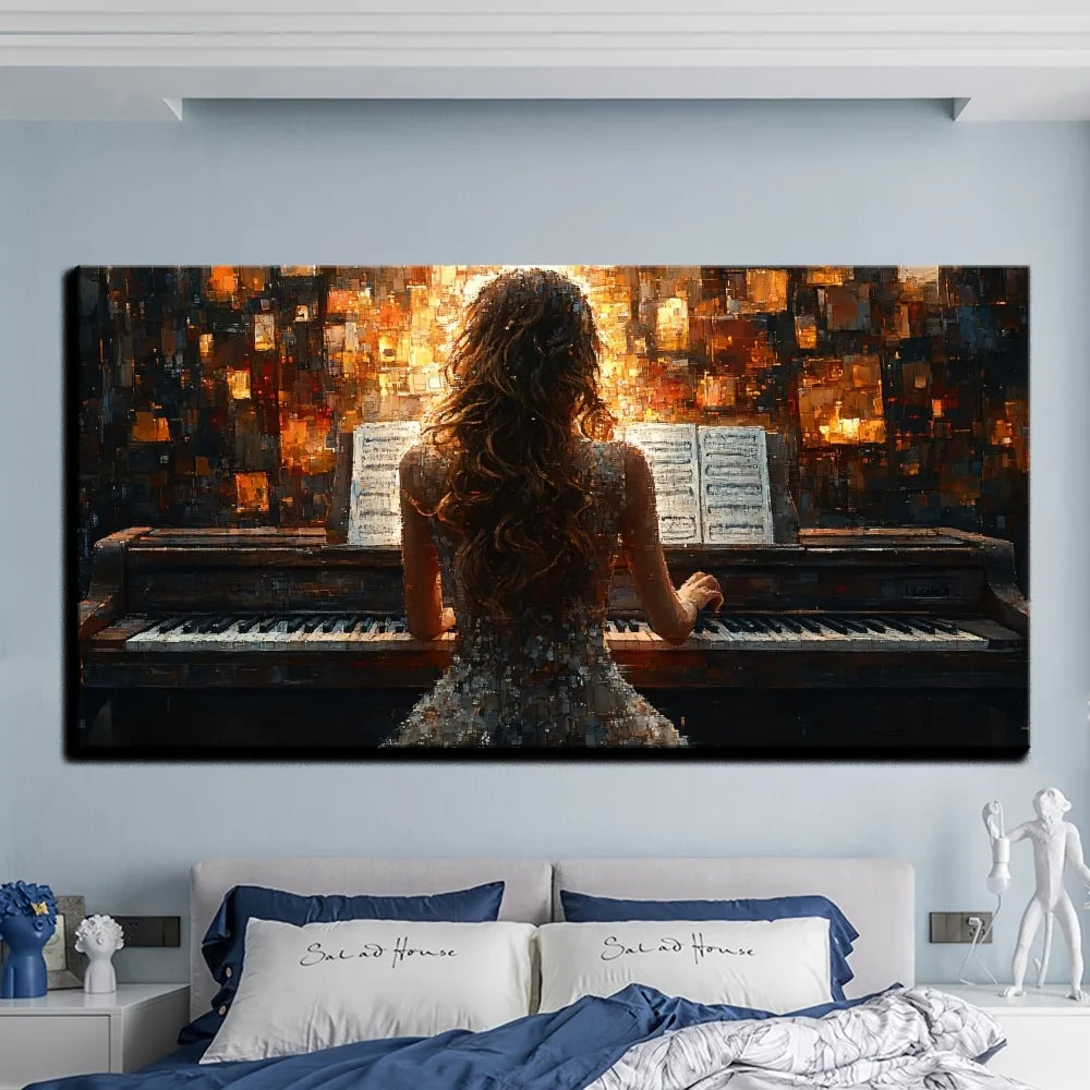 Hign-concerned Canvas Painting Elegant Pianist Back Decor