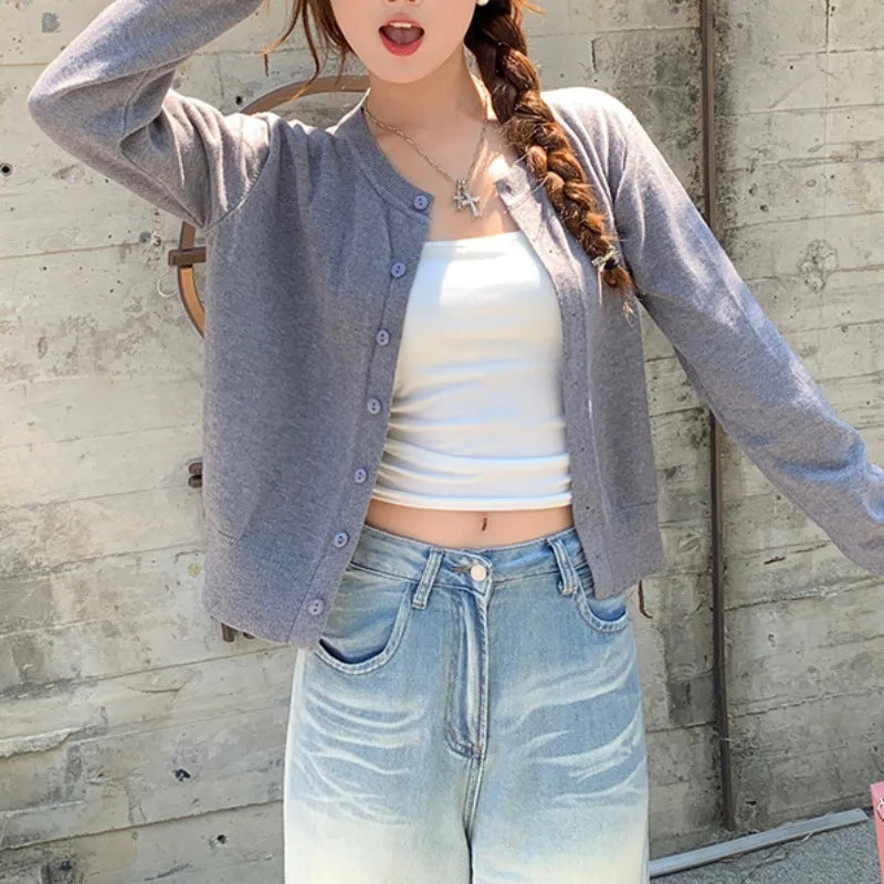 YIYUEQIANLI Women Cardigan O Neck Button Down Knit Sweater