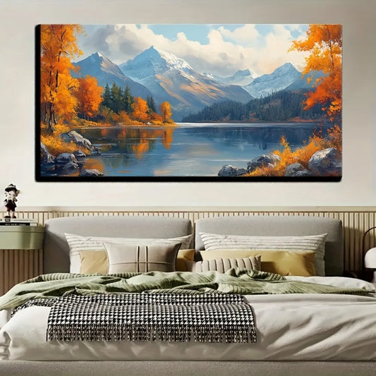 Hign-concerned Rustic Autumn Lake Landscape Wall Art