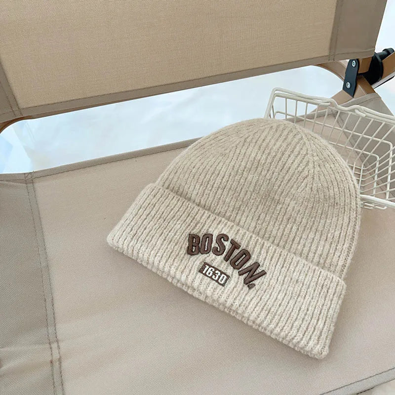 Letter Embroidered Unisex Kids Beanie Cap Winter Knit Acrylic Hat