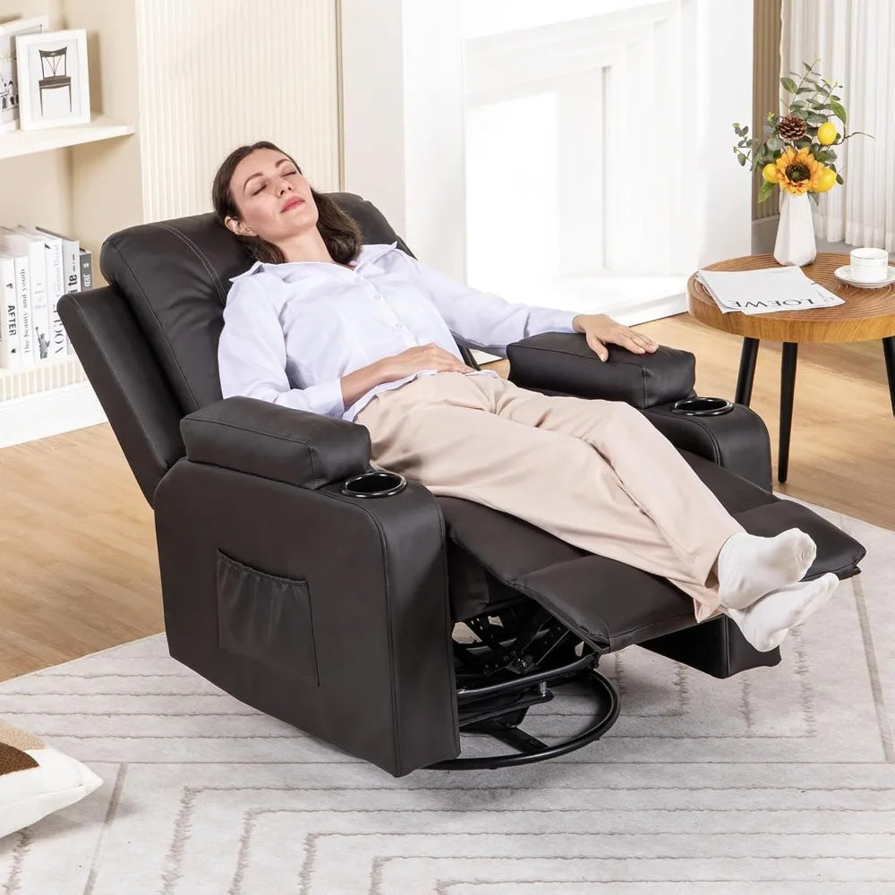 Adult Swivel Rocker Recliner With Massage Heat And Cup Holder
