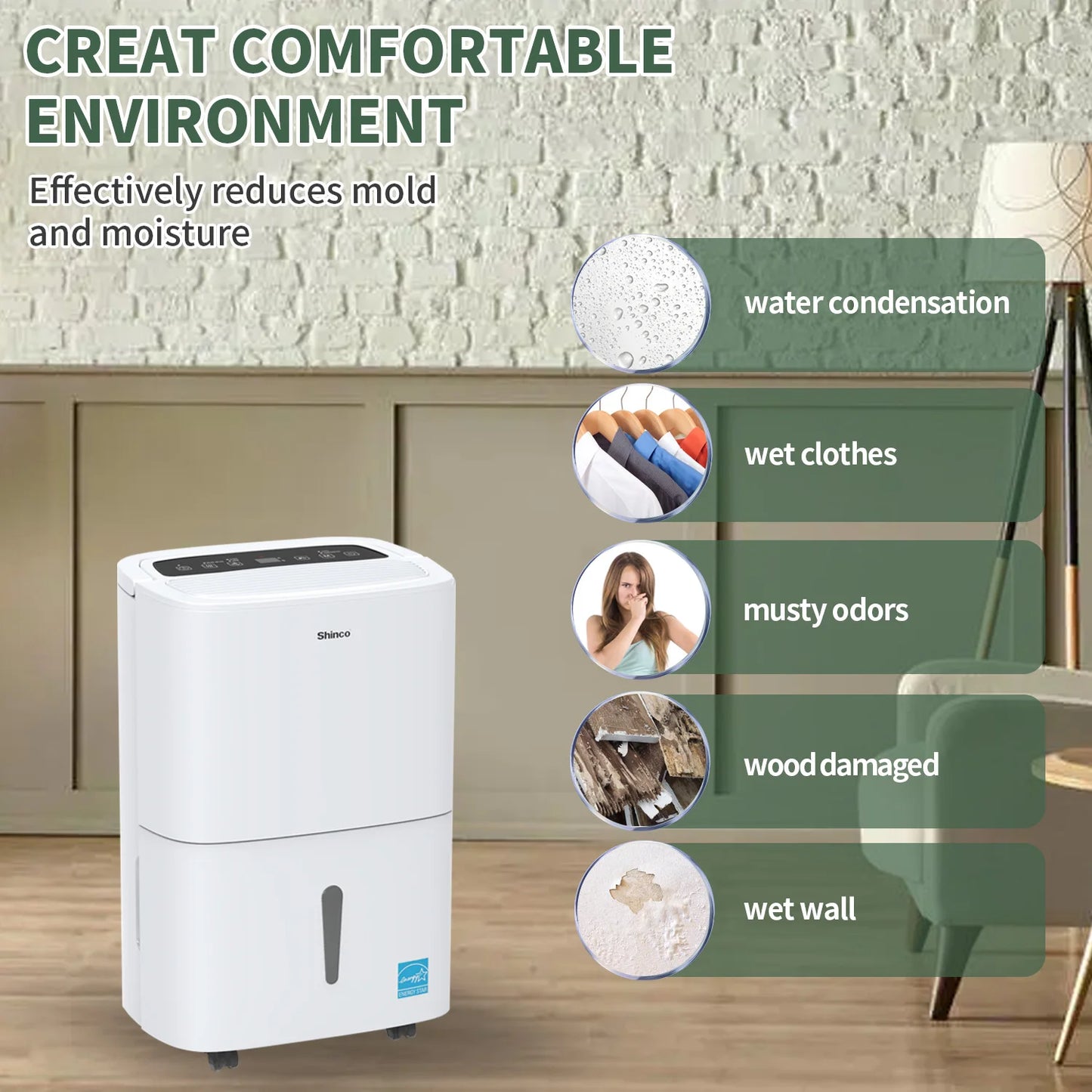Shinco 150-Pint Energy Star Dehumidifier With WiFi For Large Spaces