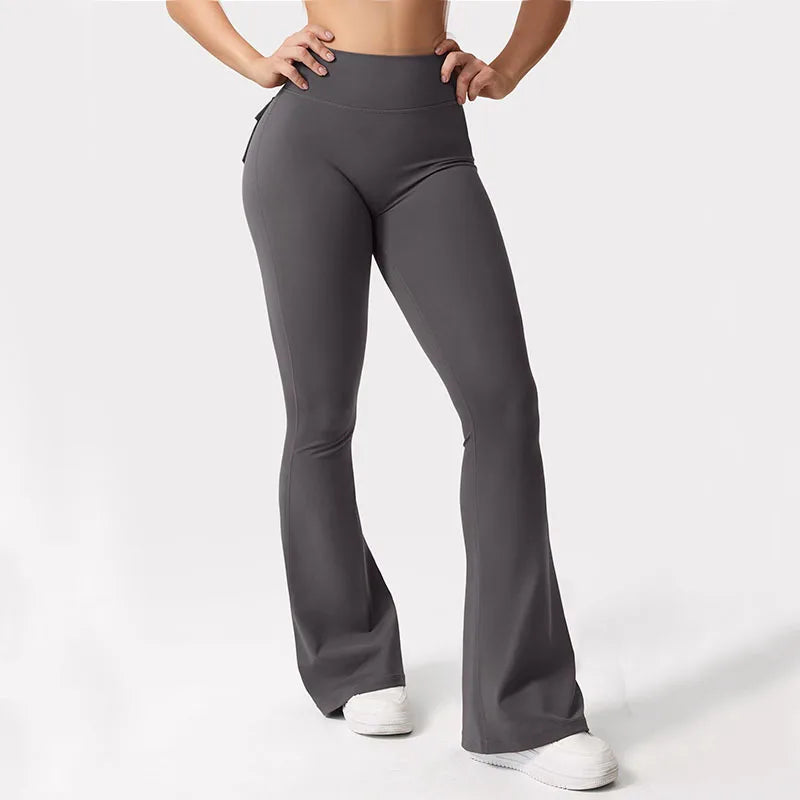 Women's High Waisted Yoga Flare Trousers With Pockets For Gym