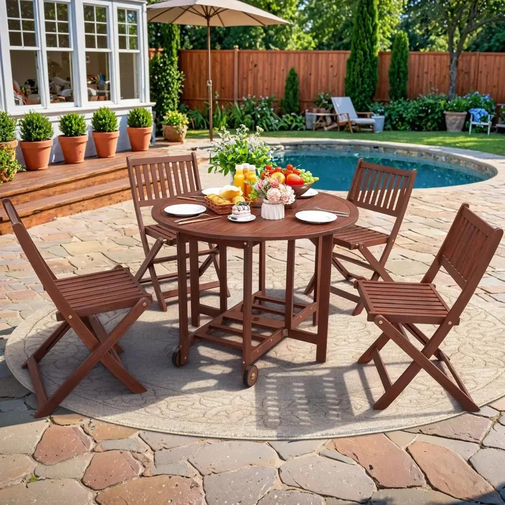 Guangbai 5 Piece Patio Dining Set All Weather Acacia Wood
