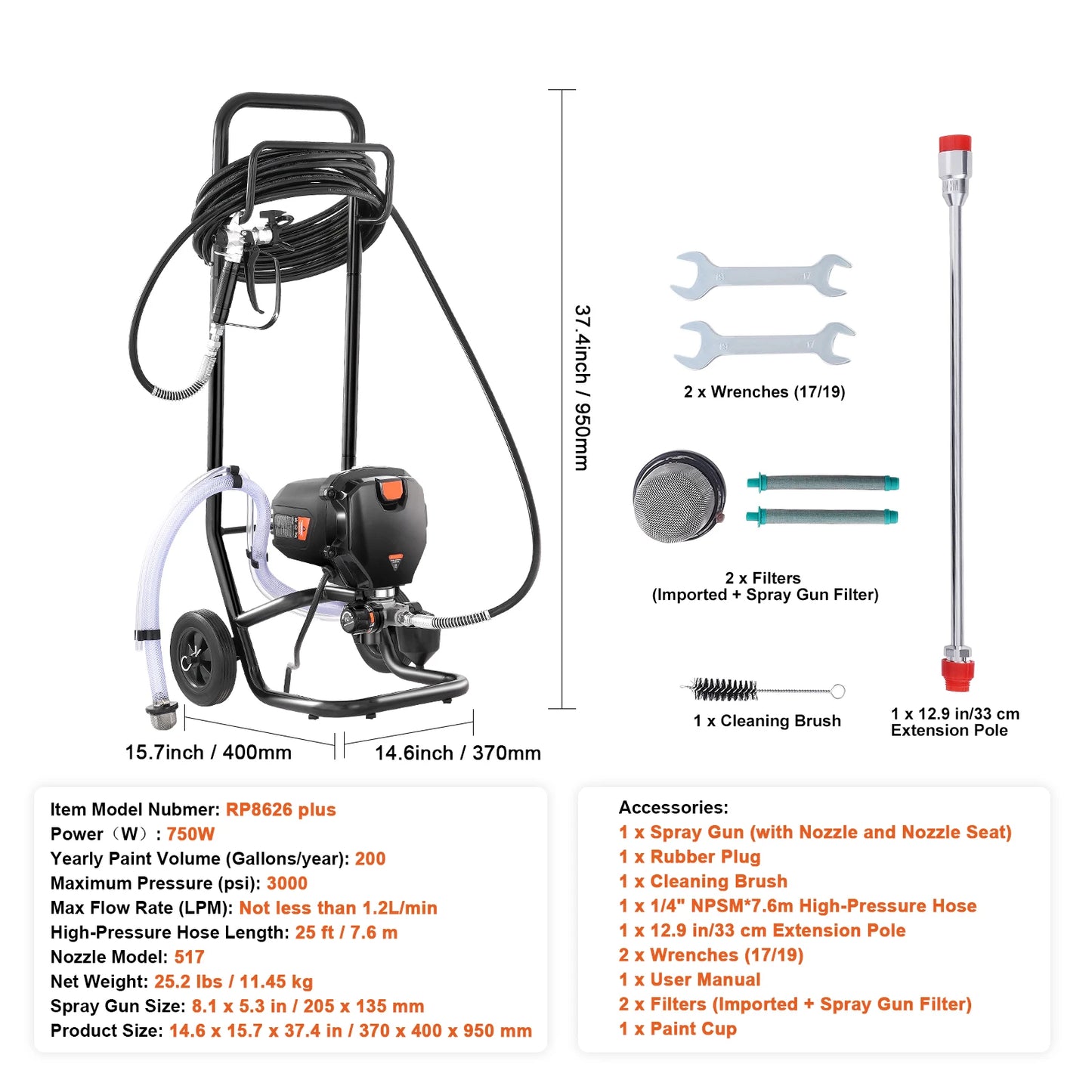 SucceBuy Airless Paint Sprayer 750W 3000 PSI High Efficiency Electric