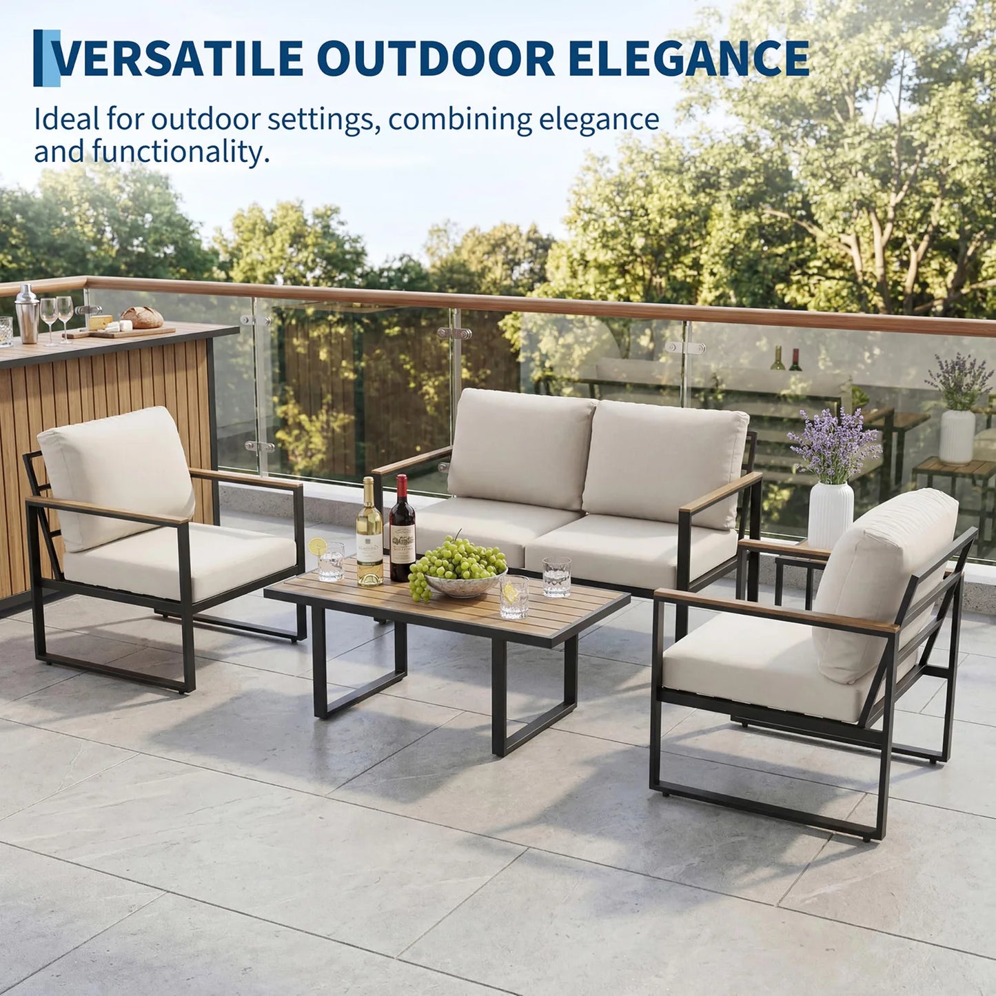 HobbyLane Modern 4-Piece Patio Sofa Set With Coffee Table