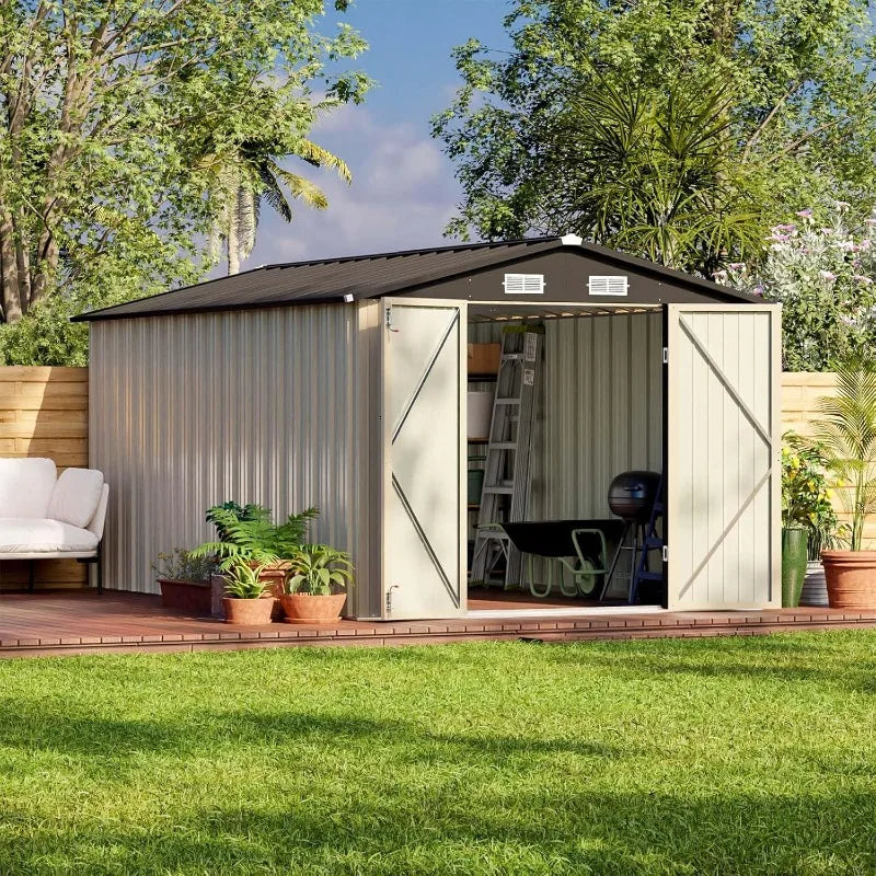 Outdoor Steel Storage Shed With Lockable Doors For Tools