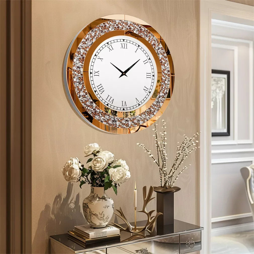 LUVODI Modern 3D Wall Clock Diamond Crystal Roman Numerals