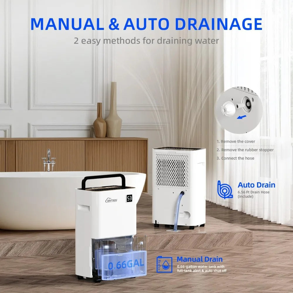 Britsou 50 Pint Dehumidifier For Basement With Drain Hose