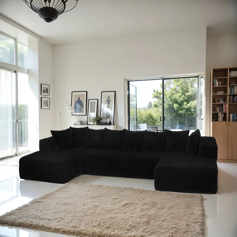 Jiangsu U Shaped Sectional Sofa Modern Corduroy Fabric Customizable
