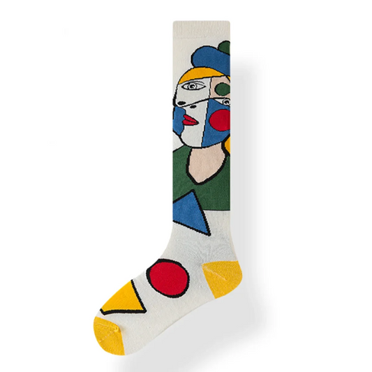 NONECN Gradient Striped Calf Socks Women Cotton High Tube