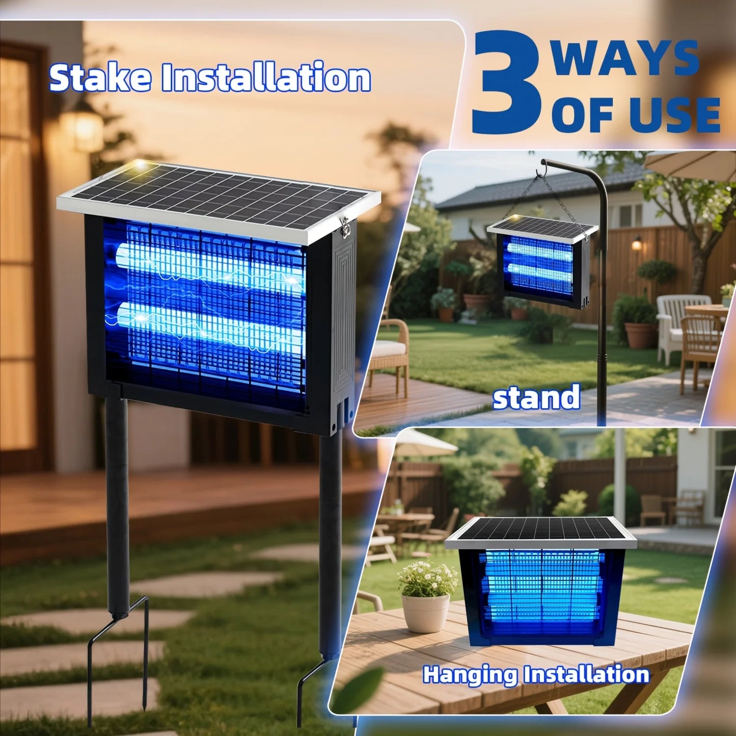 Outdoor Solar Bug Zapper Portable Rechargeable Mosquito Zapper High Powered