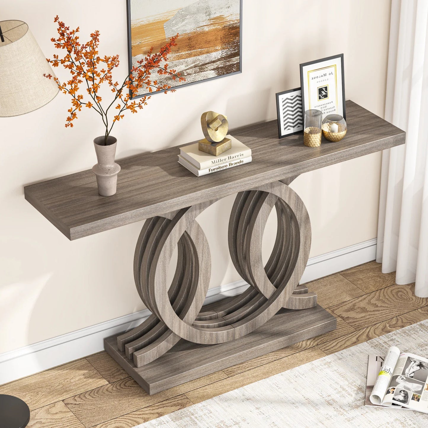 Tribesigns Modern Farmhouse Console Table With Geometric Base For Hallway