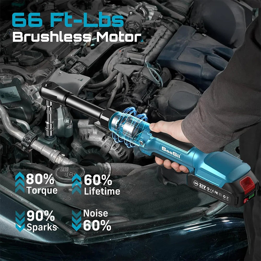 Seesii 21V Cordless Electric Wrench 80Nm Torque Rechargeable Ratchet