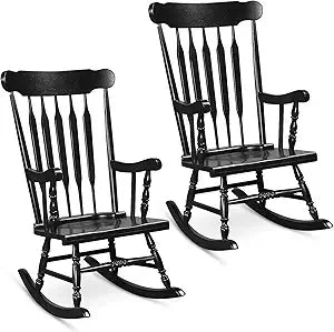 MKDK Patio Rocking Chair Solid Rubber Wood Frame Porch