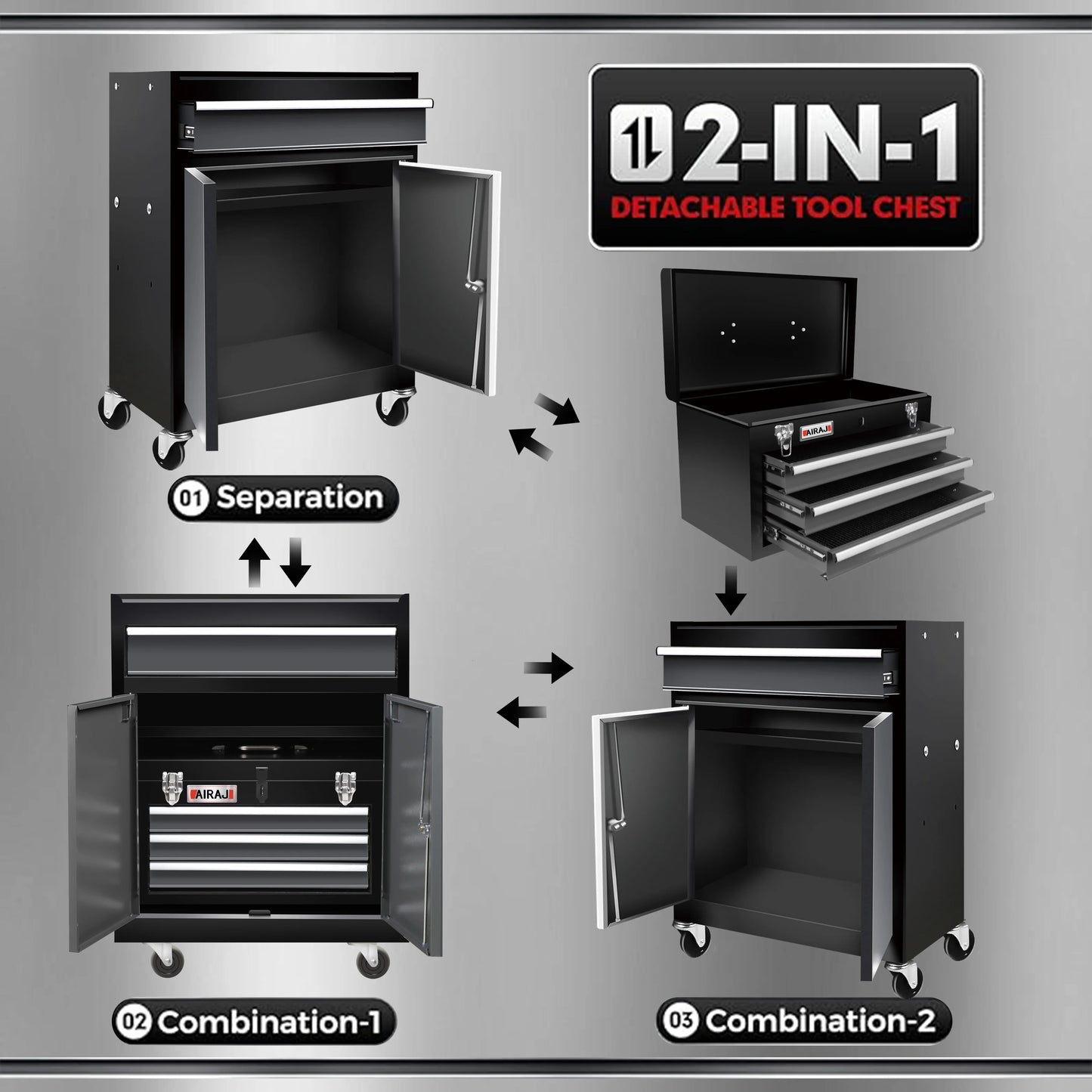 Hign-concerned Lockable Double Door Four Drawer Rolling Tool Chest With Top