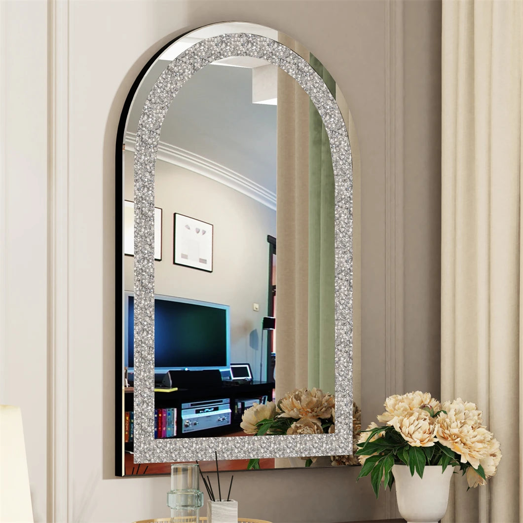 BORWARTH Crushed Diamond Crystal Glass Bevelled Wall Mirror