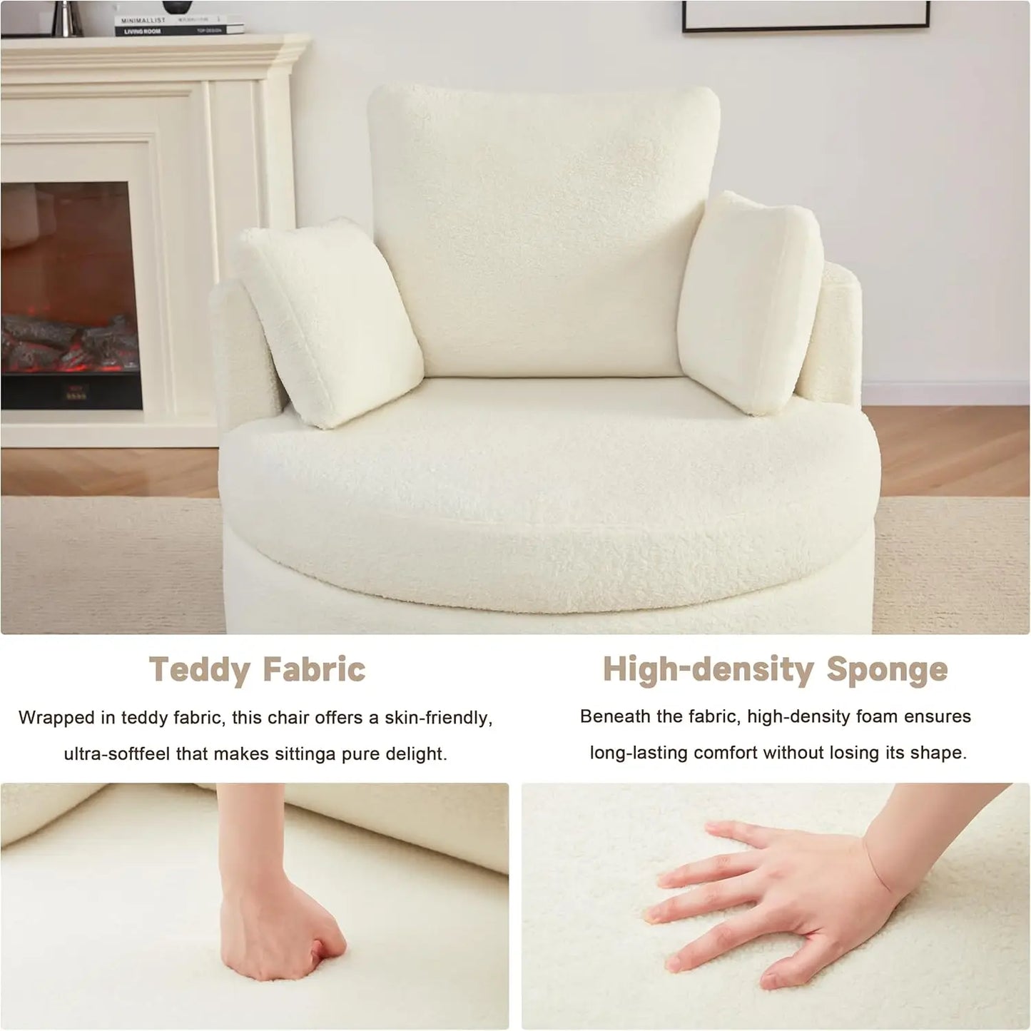 XMSJ Swivel Chair With Half Moon Storage Ottoman