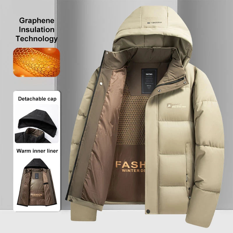 CN Graphene Warm Windproof Jacket Men Hooded Outdoor Coat