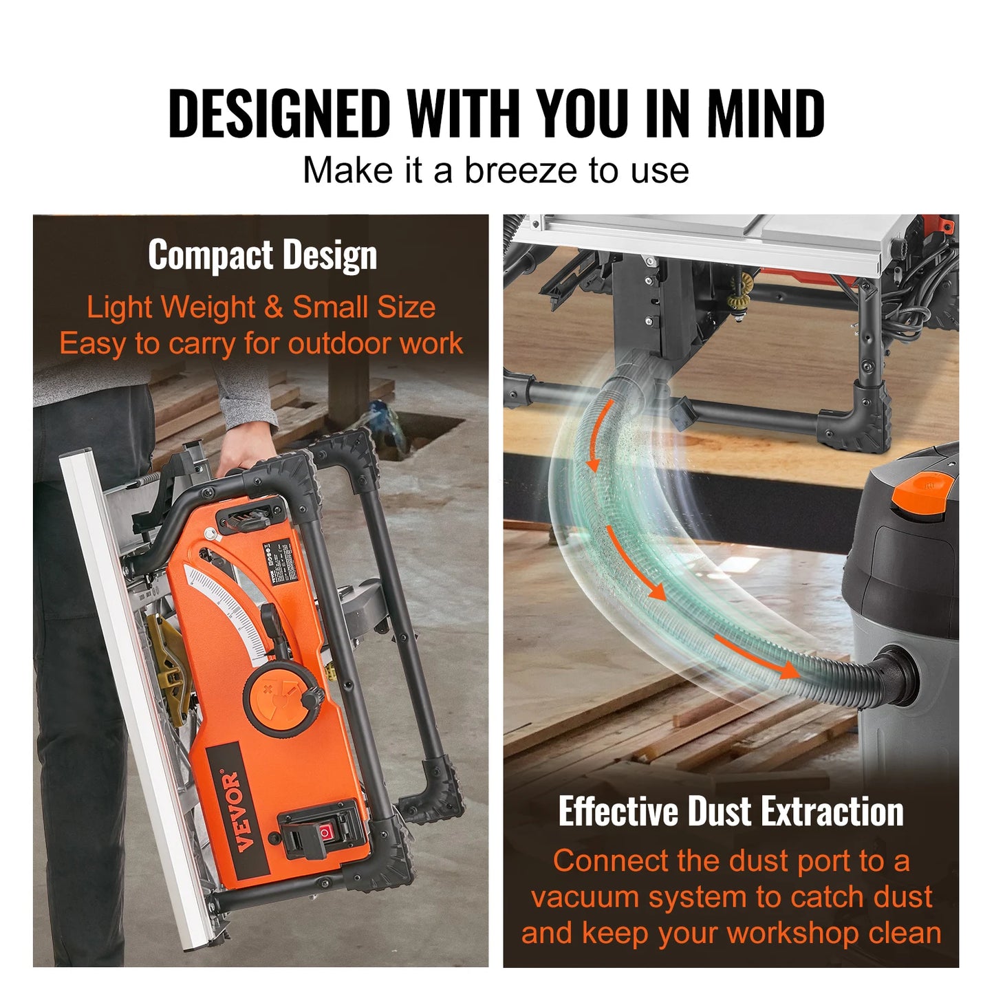 VEVOR Jobsite Table Saw 15 Amp Portable for DIY Woodworking