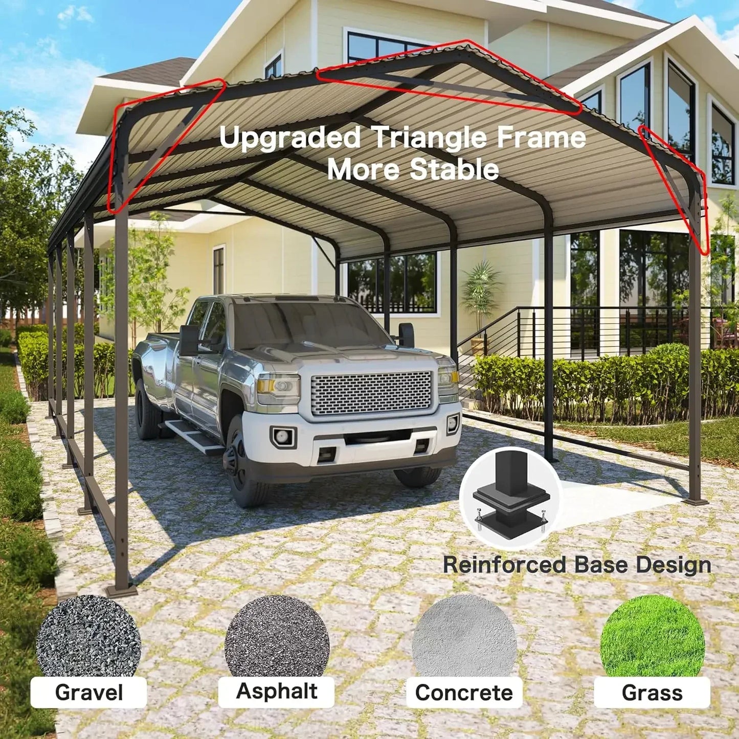 Metal Carport Canopy With Reinforced Frame For All Weather Garage