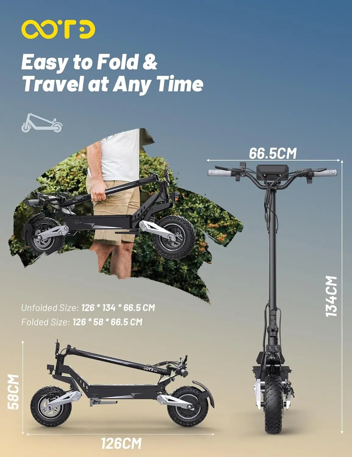 OOTD T10 Foldable Electric Scooter 900W Dual Shock 55kmh