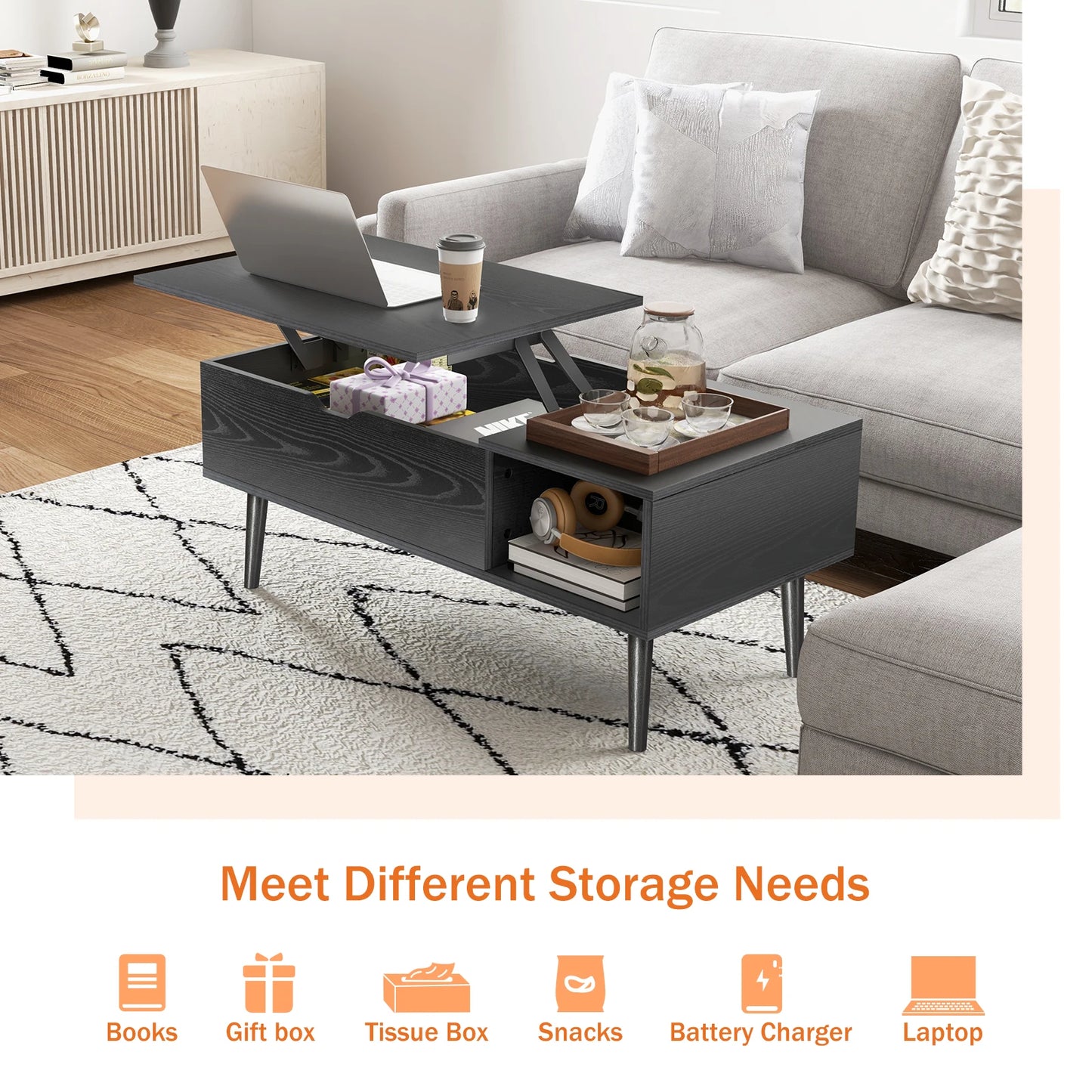 JHK Lift Top Coffee Table With Storage And Easy Lift