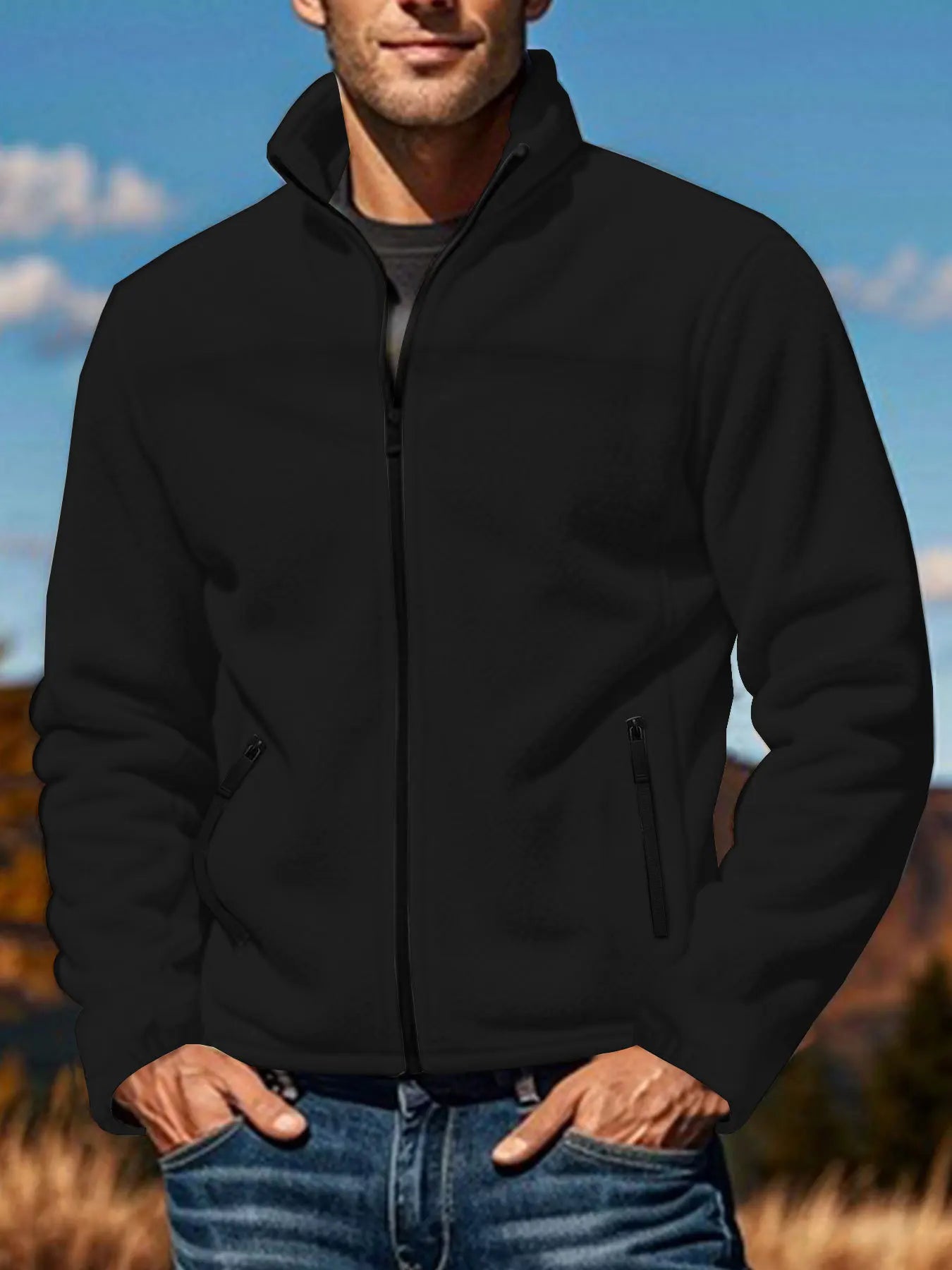 Zhejiang Fleece Jacket For Men Outdoor Zip Stand Collar