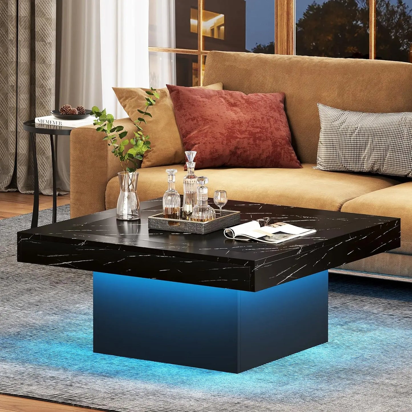Tribesigns LED Square Coffee Table Engineered Wood Living Room