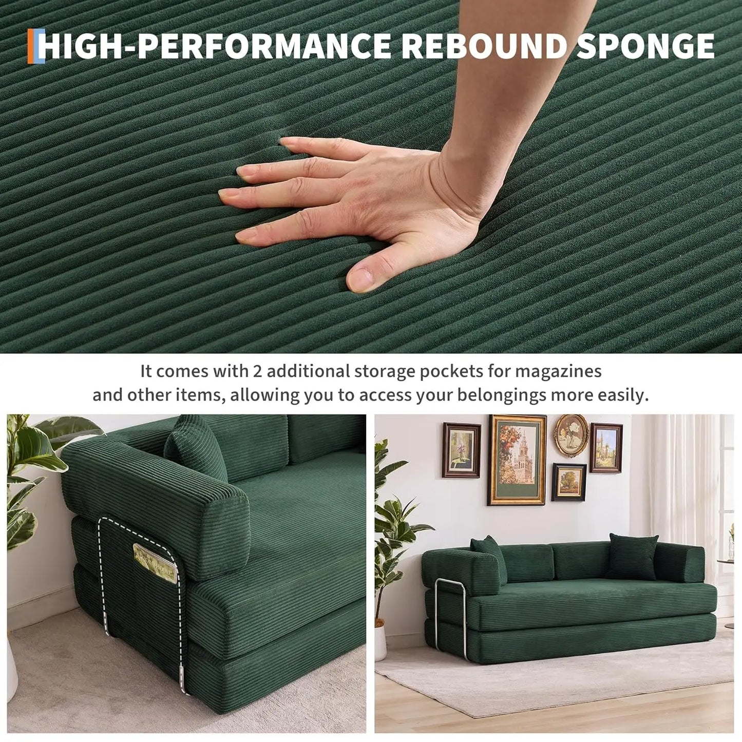Corduroy Convertible Sleeper Sofa 5 In 1 Fixed Frame