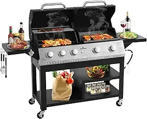 Propane Gas Grill 5-Burner 54000 BTU Porcelain-Enameled Cast Iron Grate