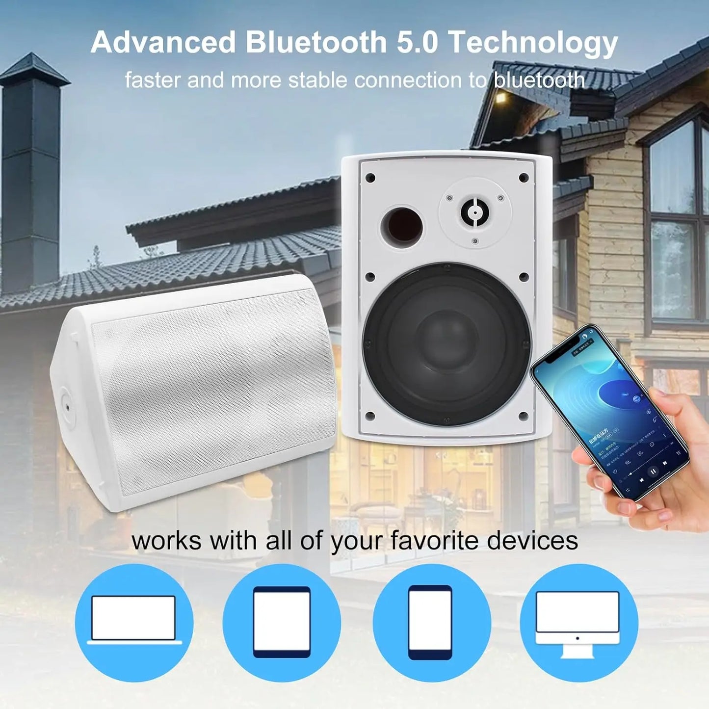 Herdio Indoor Outdoor Bluetooth Speakers Wall Mount 2 Pack
