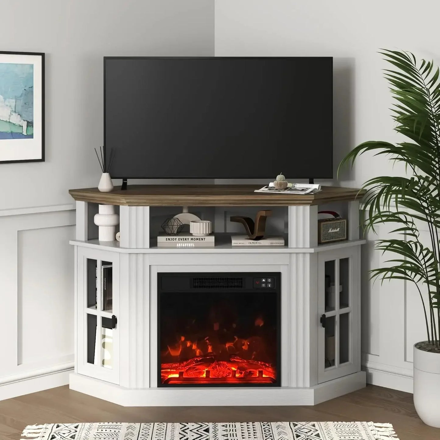 Fireplace TV Stand With Storage Cabinets And Media Console