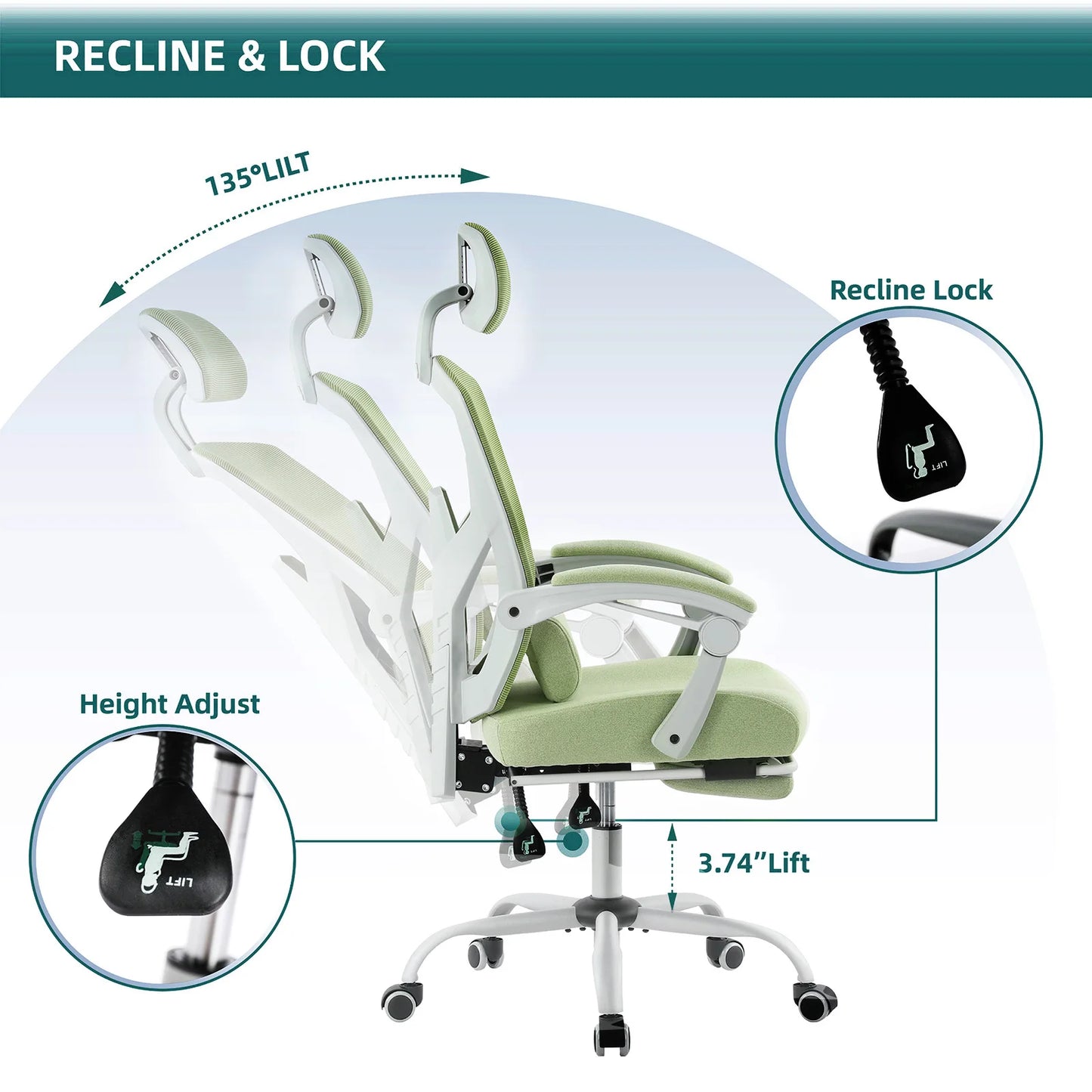 JHK Ergonomic Reclining High Back Mesh Gaming Chair