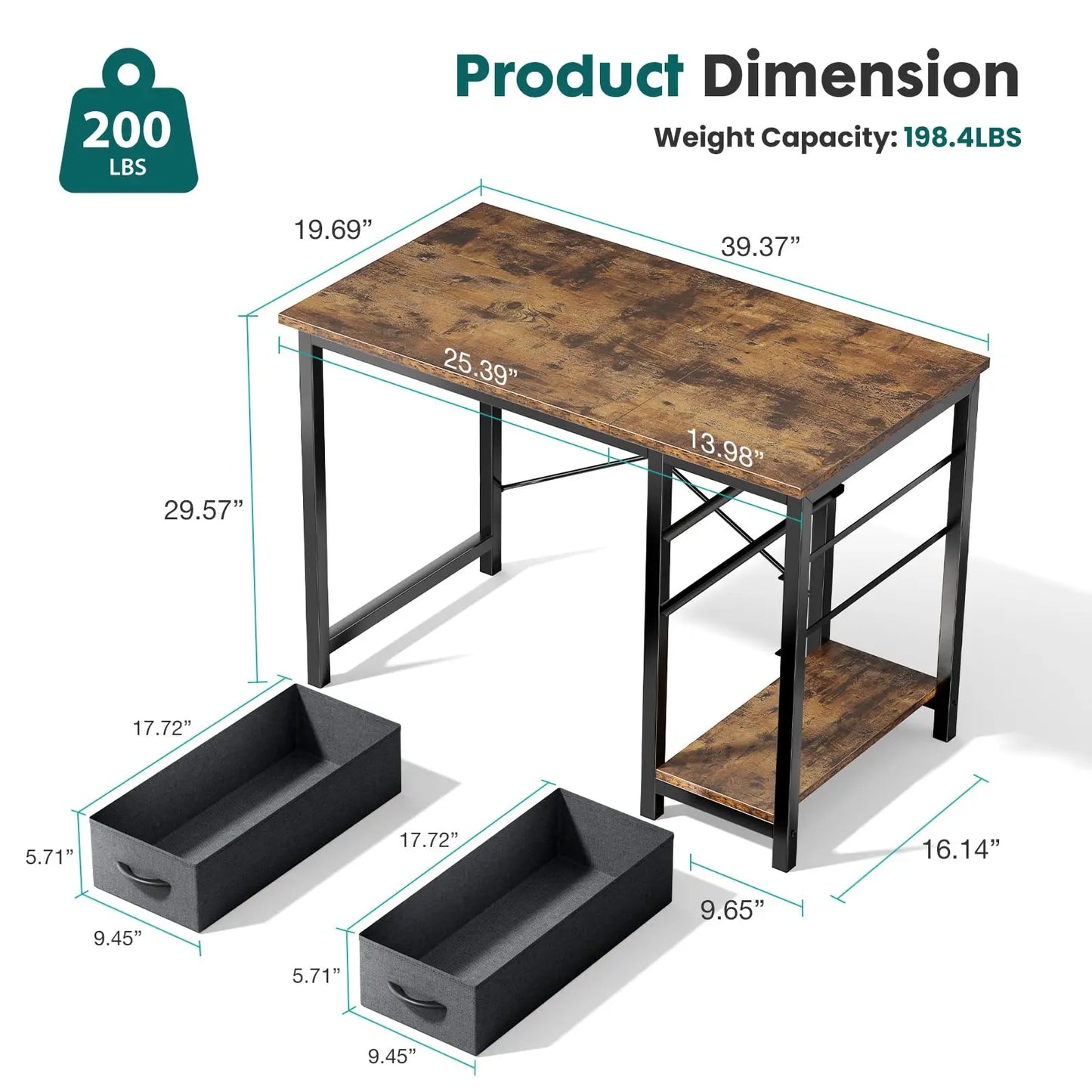 JHK 2 Drawer Computer Desk For Study Office Gaming