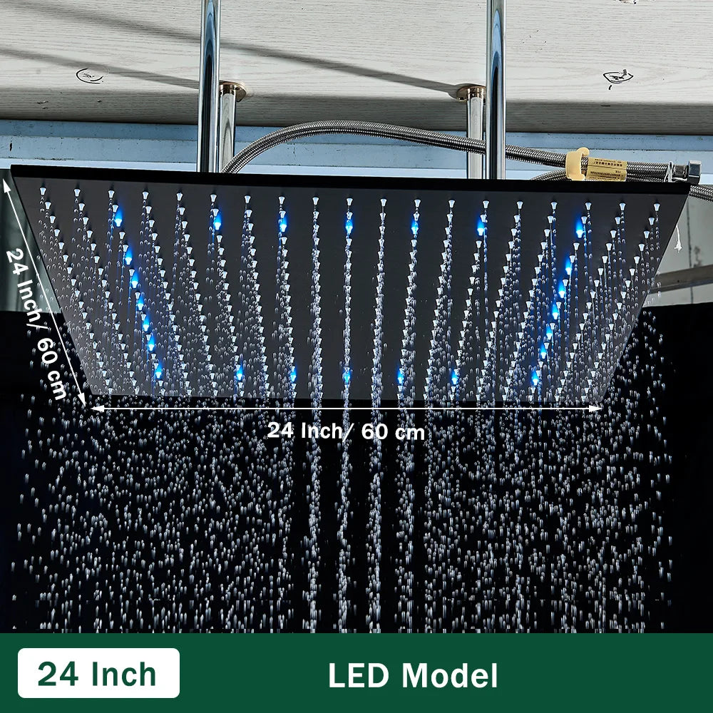 Rozin LED Rainfall Shower Head Ceiling Mounted With Installation Arm
