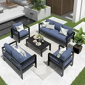 Aluminum Outdoor Patio Furniture Set Seven Seat Modern Conversation