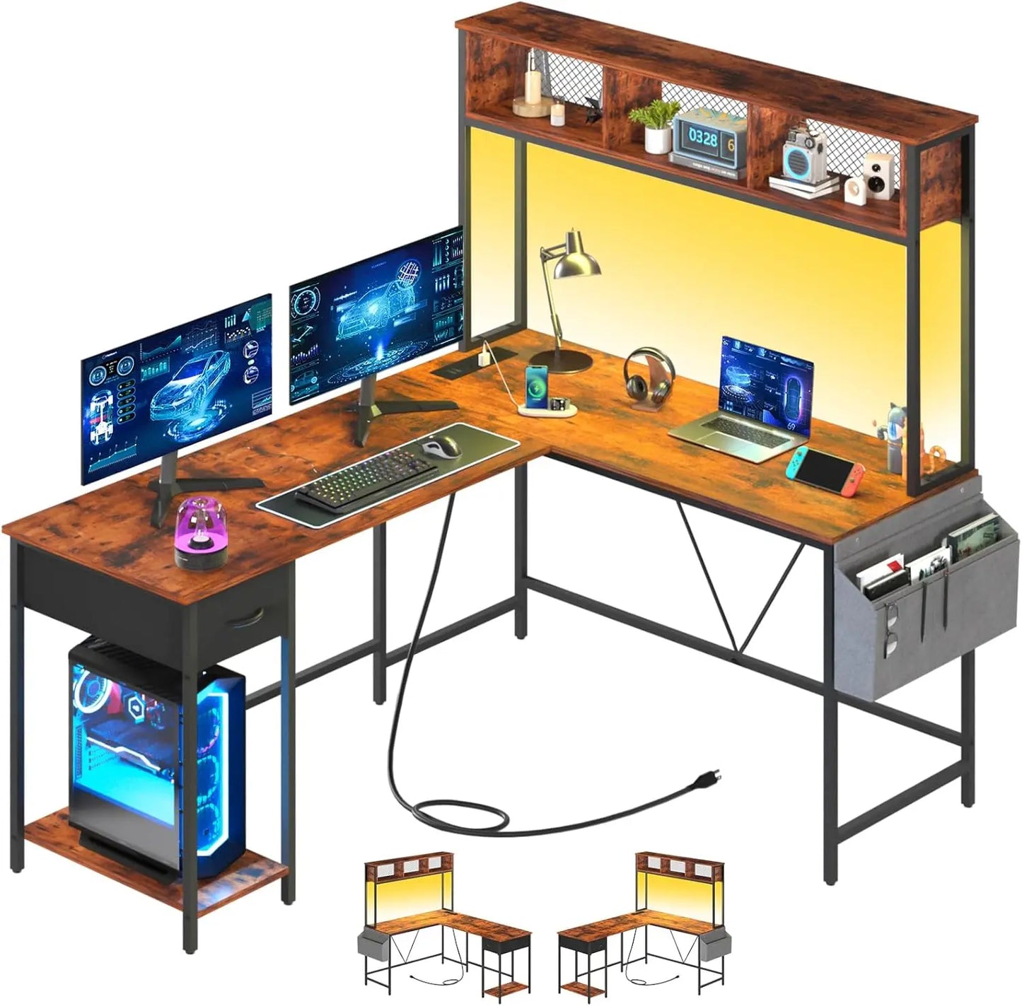 Hign-concerned Chemical L Shaped Gaming Desk With LED Drawer