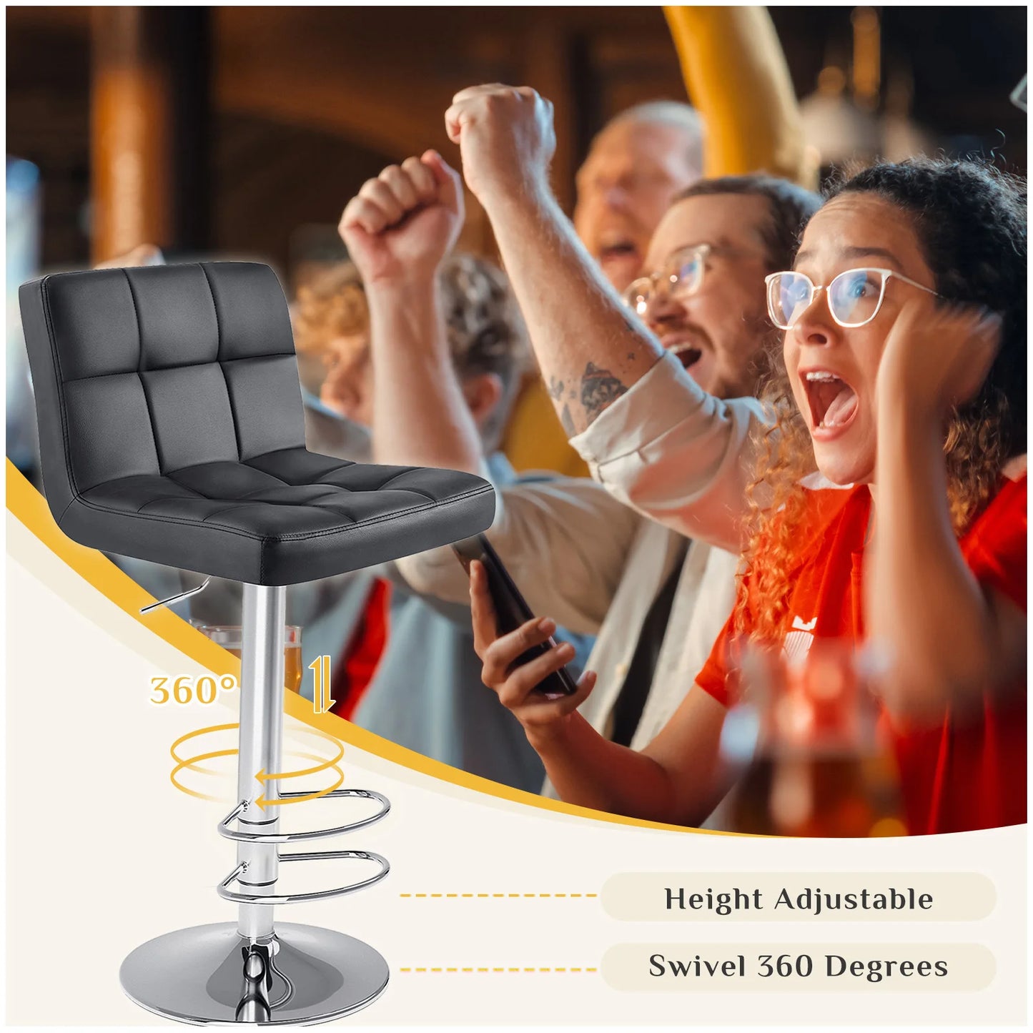 JHK PU Leather Bar Stools With Metal Frame Upholstered Backrest
