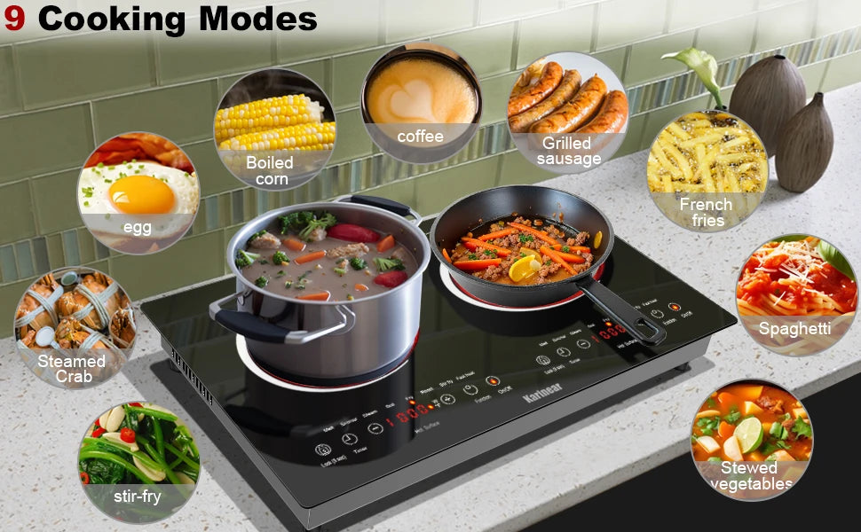 Karinear 2 Burner Ceramic Electric Cooktop Dual Voltage Plug