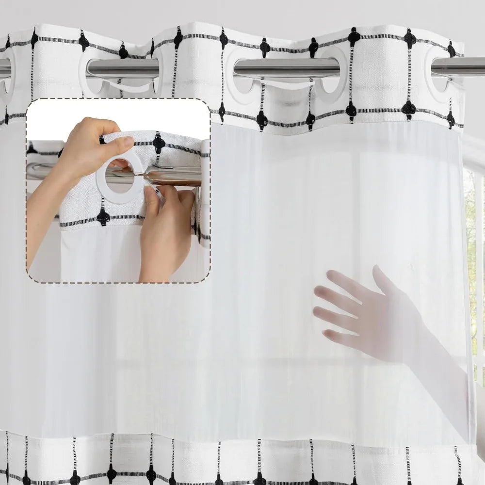 No Hook Shower Curtain With Snap In Fabric Liner Grid