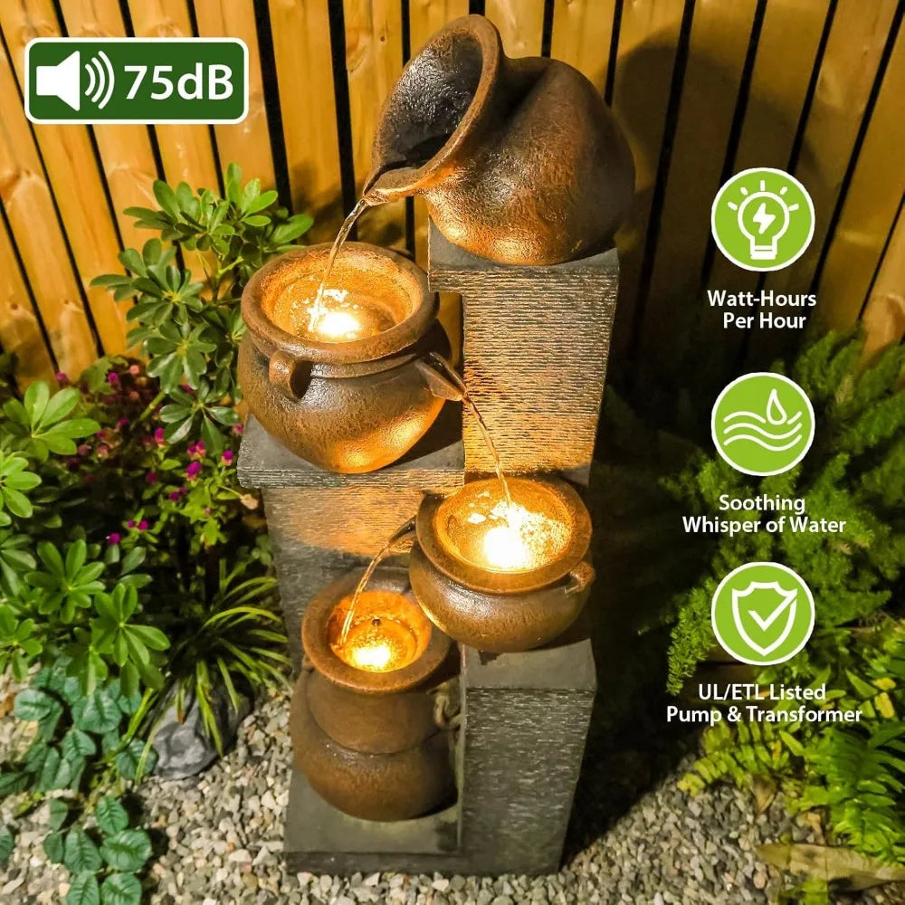 Bumilgar Outdoor Water Fountain With Four Cascading Crocks