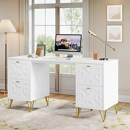 Black 59 Inch Executive Computer Desk With Four Drawers