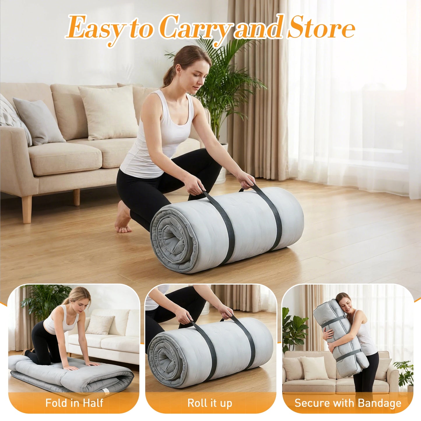 JHK Foldable Soft Bed Mattress Portable Topper For Home Use