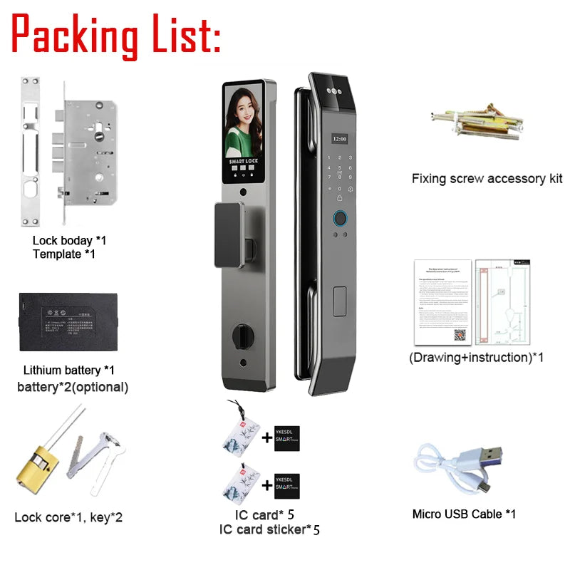 YKESDL Smart Door Lock With 3D Face Recognition And Camera