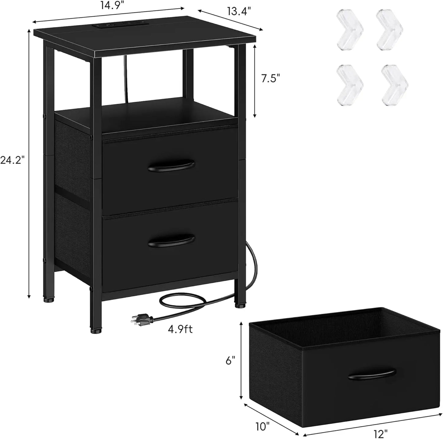 2-Piece Nightstand Set With LED Lights And Charging Station