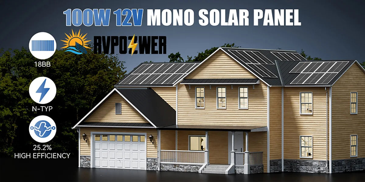 Rvpozwer 100W Mono Solar Panel N-Type Rigid 25 Percent High Efficiency